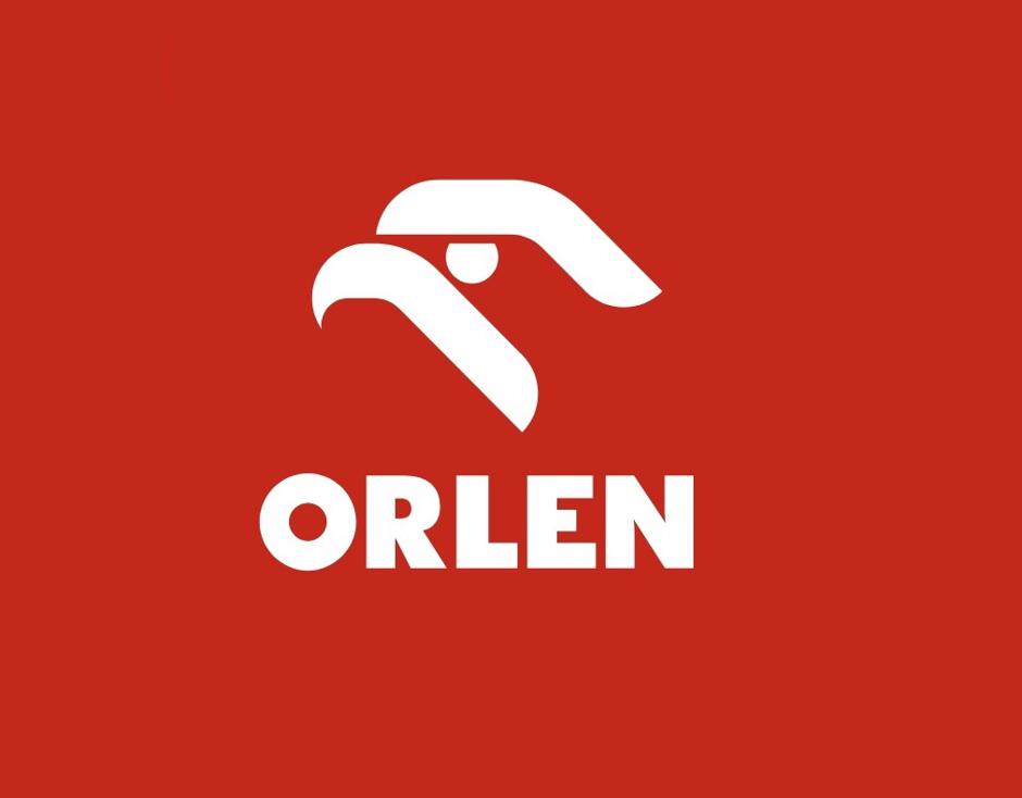 Orlen logo, a white eagle mark and wordmark on a red background.