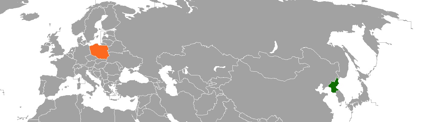 World map highlighting Poland in orange and North Korea in dark green.